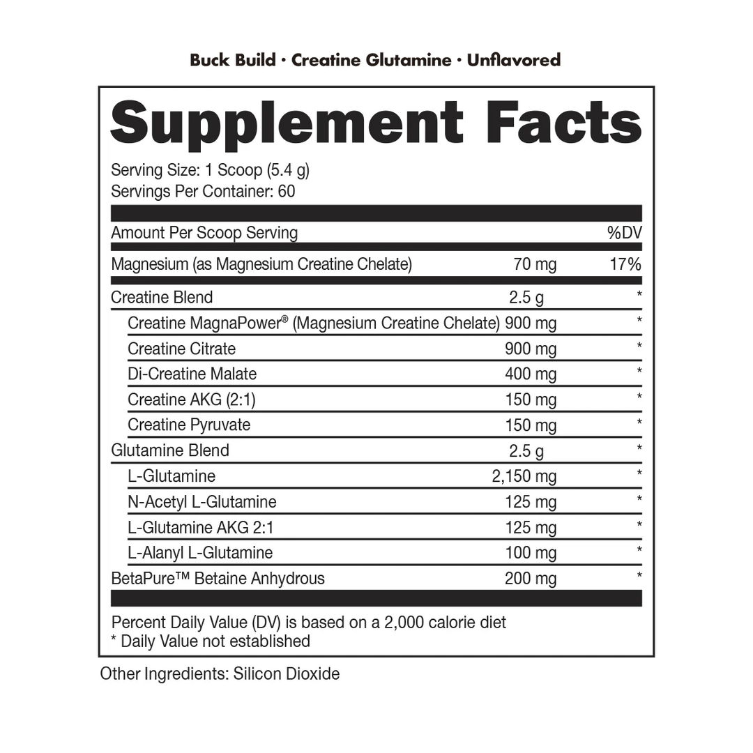 Bucked Up Buck Build - Creatine + Glutamine, 60 Servings