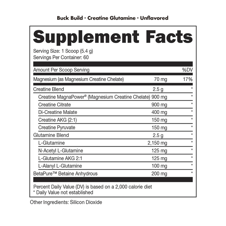 Bucked Up Buck Build - Creatine + Glutamine, 60 Servings